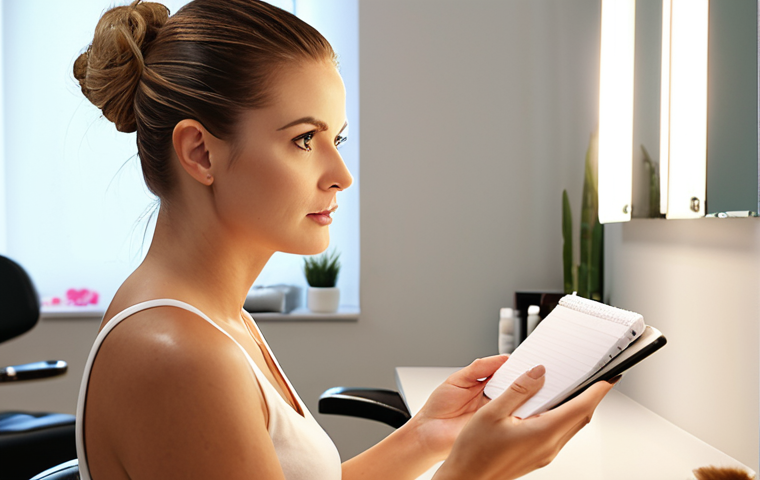 **A beauty consultant attentively listening to a customer in a bright, modern salon. The consultant is taking notes while the customer gestures, explaining their skincare concerns. Focus on creating a warm, empathetic atmosphere. Natural lighting, soft focus.**