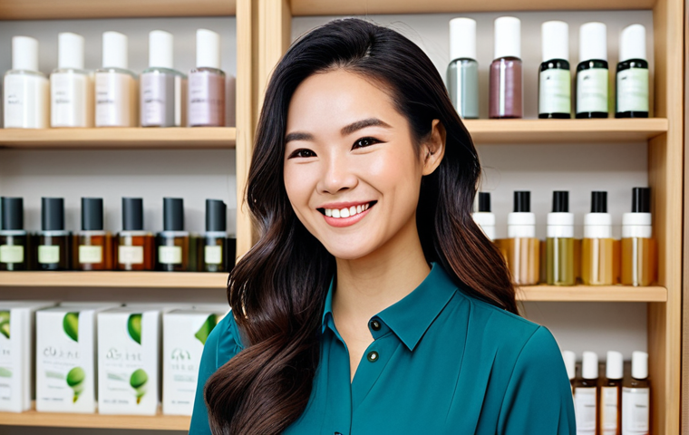 **
"A confident beauty consultant, fully clothed in a stylish, modest blouse and professional slacks, smiling warmly at a client in a bright, modern salon. The background features shelves of organic skincare products and subtle Vietnamese-inspired decor. Safe for work, appropriate content, perfect anatomy, correct proportions, natural pose, professional, well-formed hands, proper finger count, natural body proportions, high quality, family-friendly."
**