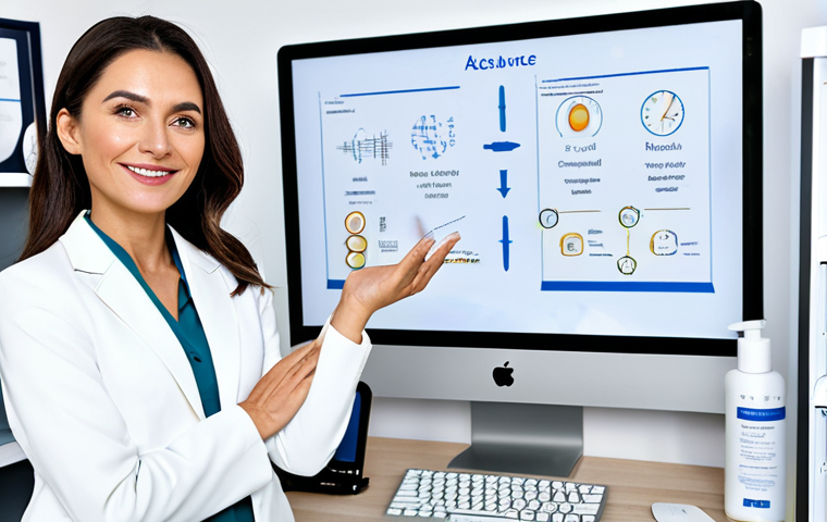 **
A woman, professional consultant, explaining skincare routines. She wears modest business attire, fully clothed, in a bright, modern office. The background shows skincare products and diagrams. Emphasis on clear skin and a friendly expression. Safe for work, appropriate content, professional, perfect anatomy, natural pose, well-formed hands, proper finger count.
**