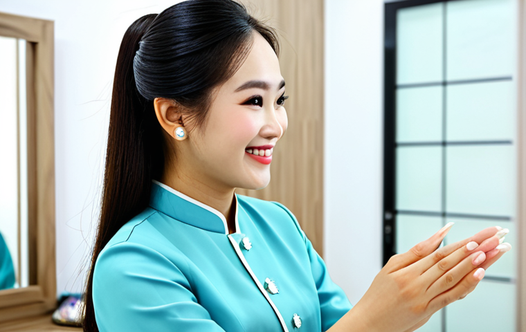 뷰티컨설턴트 직업 만족도 설문 - Professional Beauty Consultant**
A Vietnamese beauty consultant, fully clothed in a stylish, modest...