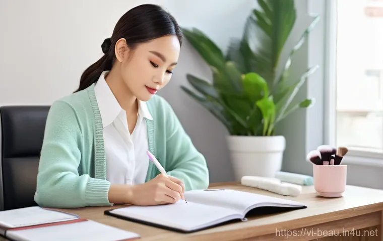 뷰티컨설턴트 취업 사이트 추천 - **Beauty Consultant in Training:**
    A young, focused Vietnamese woman, in her early twenties, is ...
