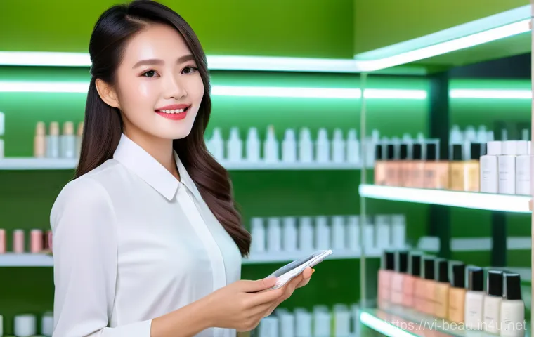 뷰티컨설턴트 직업 인기 요인 - **Prompt:** A stylish and confident young Vietnamese woman, in her mid-20s, working as a beauty cons...