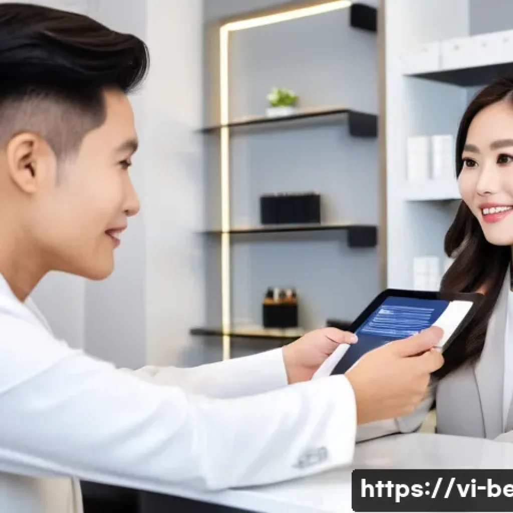 뷰티컨설턴트 자격증 활용 사례 분석 연구 - **A confident and professional Vietnamese beauty consultant, in her late 20s, is warmly engaging wit...