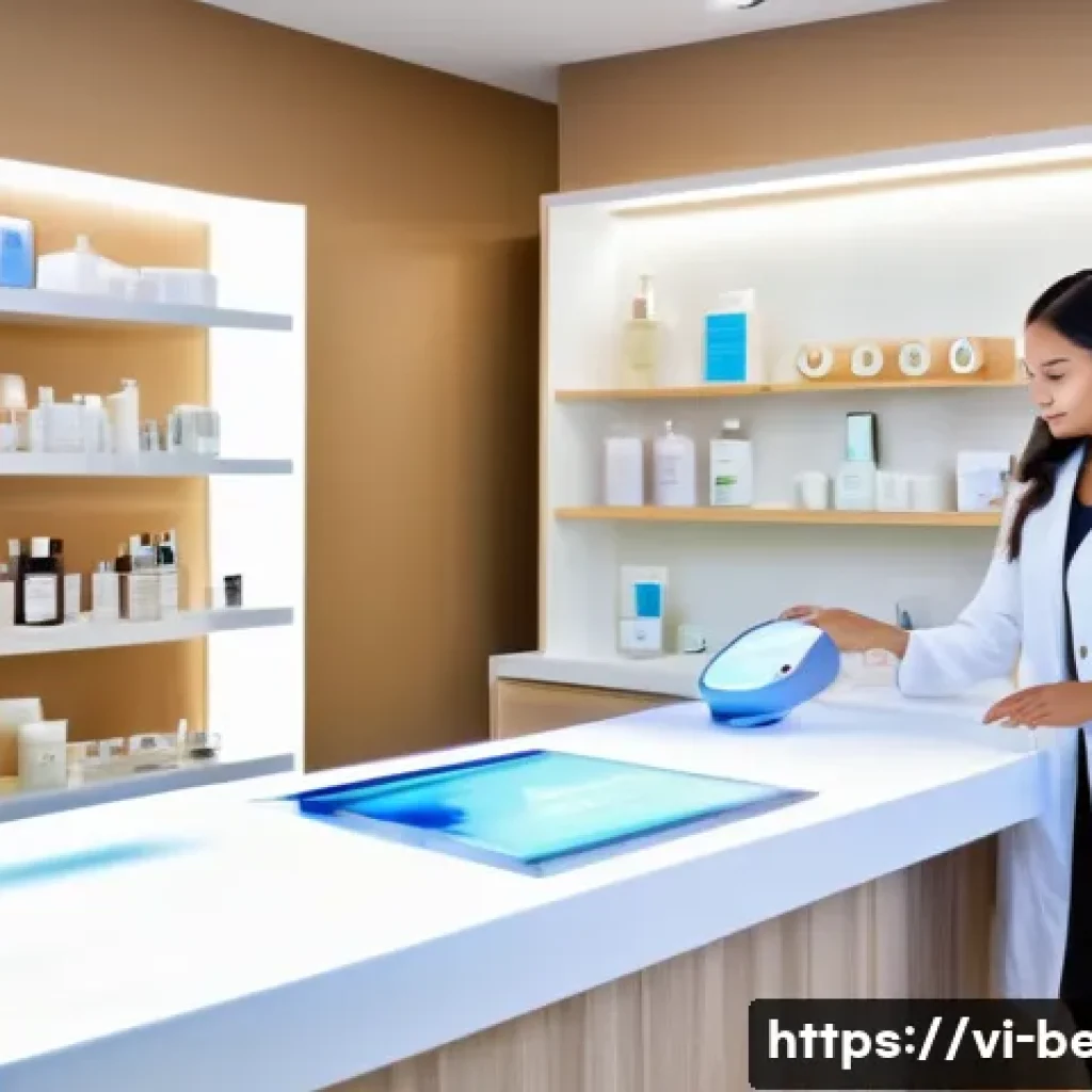뷰티컨설턴트 관련 세미나 후기 - A modern skincare clinic interior showcasing advanced beauty technology devices including laser mach...