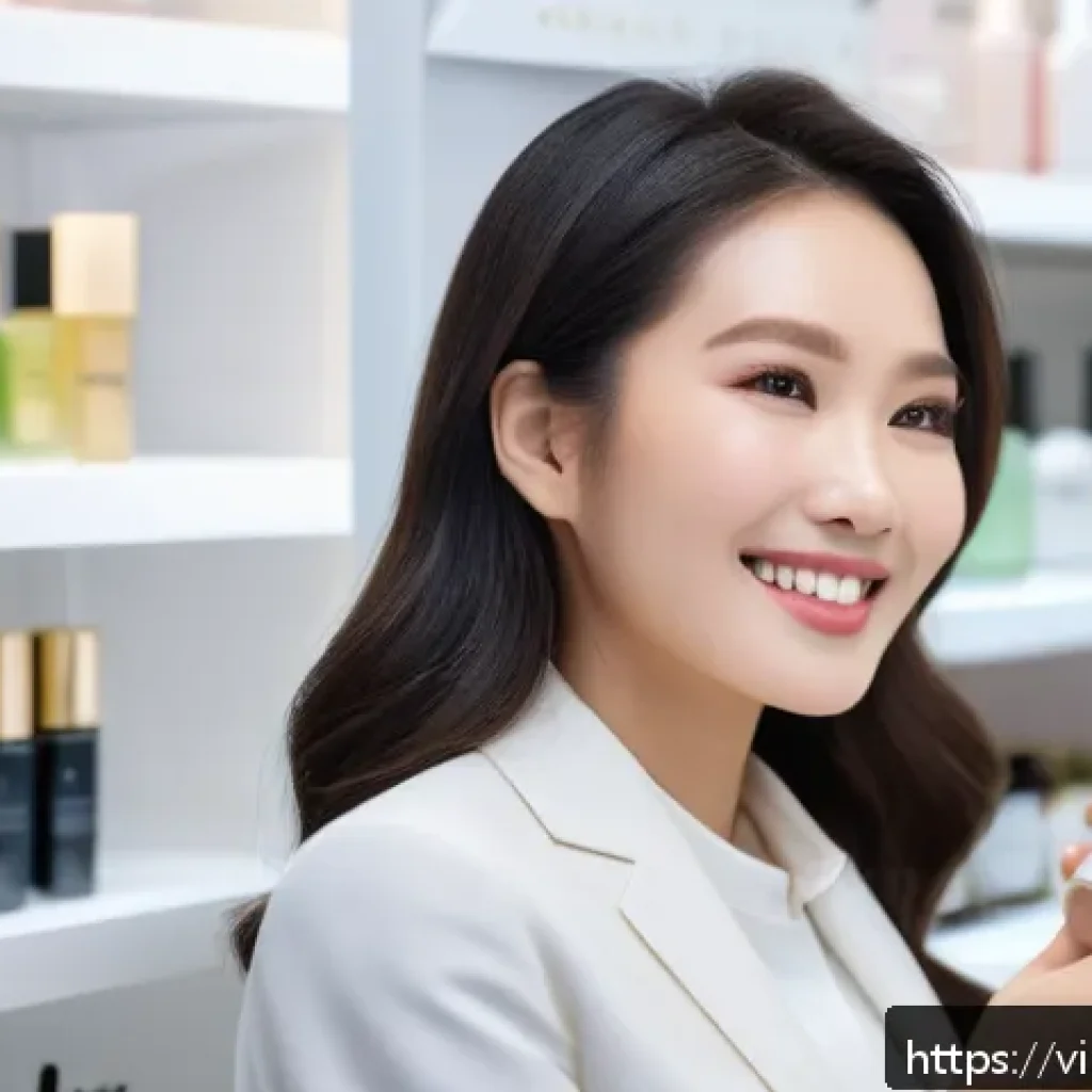 뷰티컨설턴트 직무 인터뷰 사례 - A professional Vietnamese beauty consultant in a modern skincare boutique, wearing elegant business ...