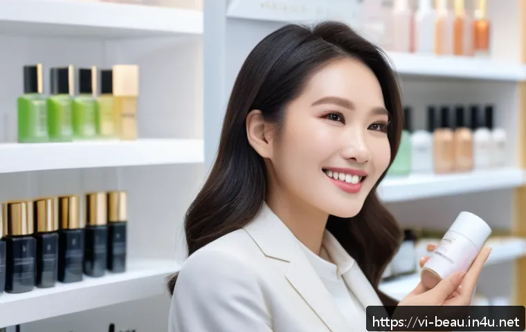 뷰티컨설턴트 직무 인터뷰 사례 - A professional Vietnamese beauty consultant in a modern skincare boutique, wearing elegant business ...