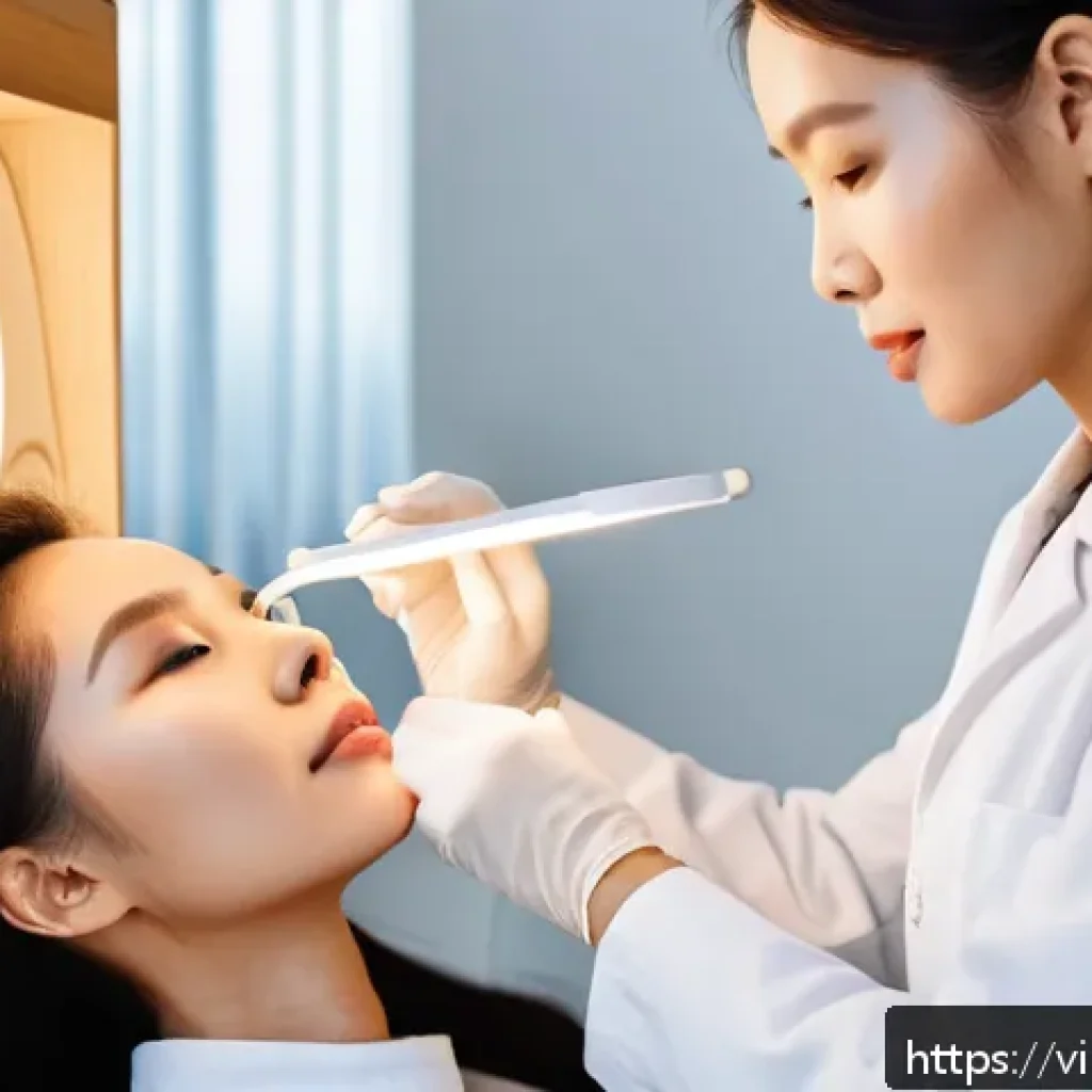뷰티컨설턴트 필요한 중점과목 - A professional Vietnamese skincare consultant in a modern beauty clinic setting, attentively examini...