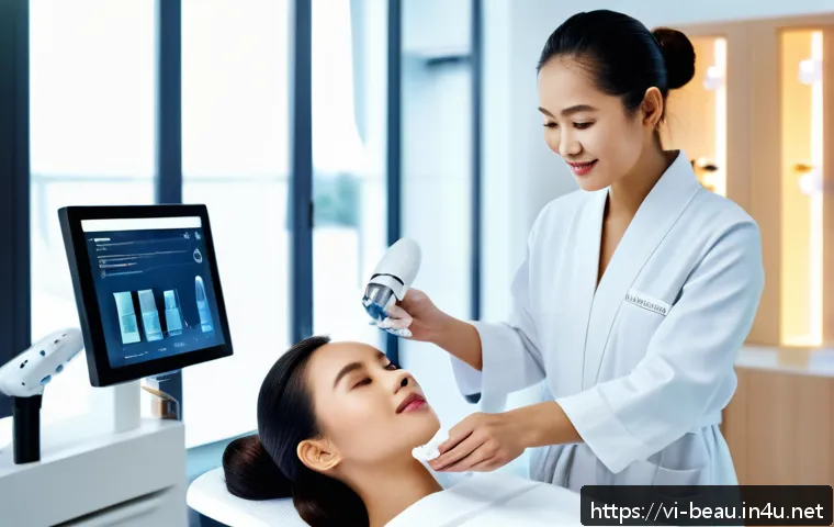 뷰티컨설턴트 학습 스케줄 작성 - A professional beauty specialist in a modern, well-lit training studio, practicing skincare techniqu...