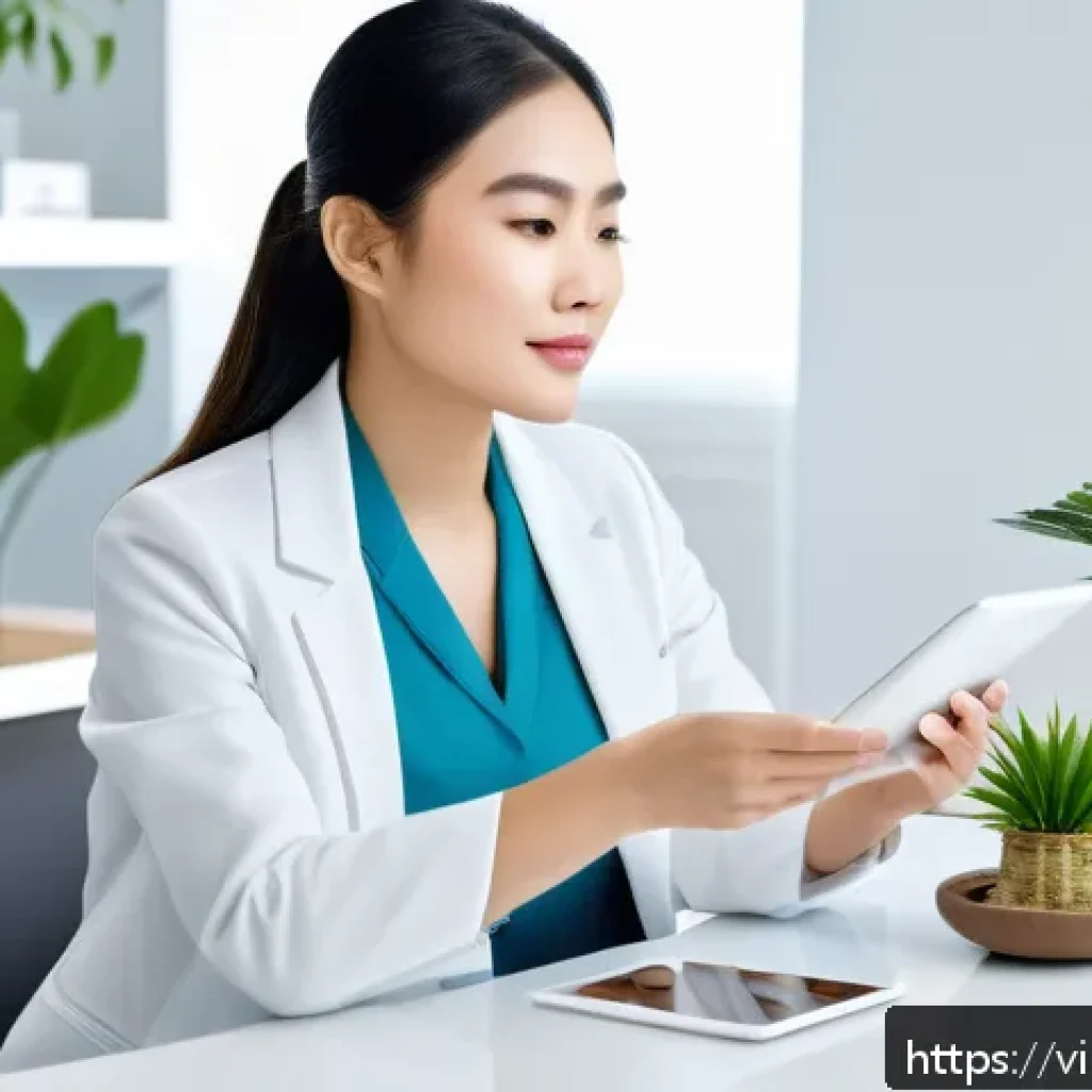 뷰티컨설턴트 관련 학습 목표 설정 - A professional Vietnamese beauty consultant in a modern skincare studio, attentively listening to a ...