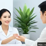 Home 19 뷰티컨설턴트 실무 워크샵 경험기 - A professional Vietnamese beauty consultant attentively observing a female client’s subtle body lang...