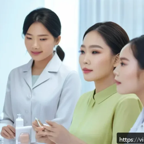 Home 30 뷰티컨설턴트 자격증 취득 시간 - A modern Vietnamese beauty consultation classroom scene showing diverse adult students attentively l...