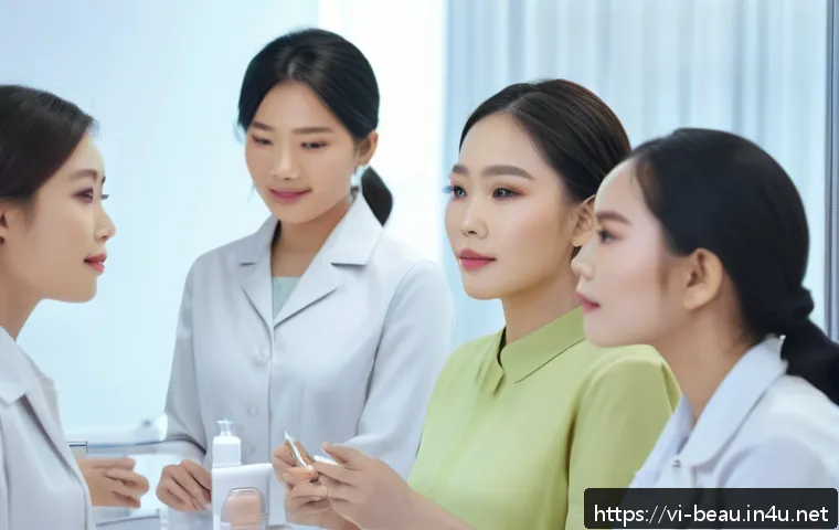 뷰티컨설턴트 자격증 취득 시간 - A modern Vietnamese beauty consultation classroom scene showing diverse adult students attentively l...