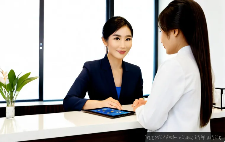 Home 17 뷰티컨설턴트 직업 전망 - Photorealistic modern beauty consultant in a bright upscale Vietnamese cosmetics boutique, warmly as...