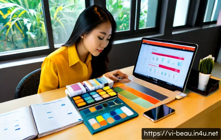 Home 17 뷰티컨설턴트 주요 시장 분석 사례 - Photorealistic Vietnamese beauty consultant analyzing local skincare market trends at a clean modern...